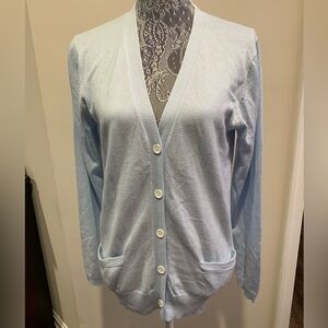 E.vil Queen of Evil Baby Blue Knit Cotton Blend Cardigan Sweater Woman’s Small